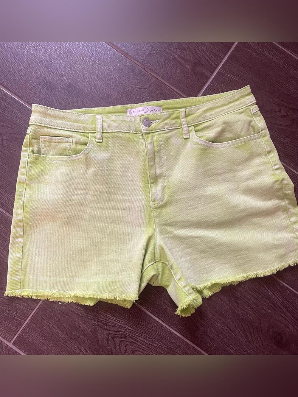 Neon Lime Denim Shorts - Women's